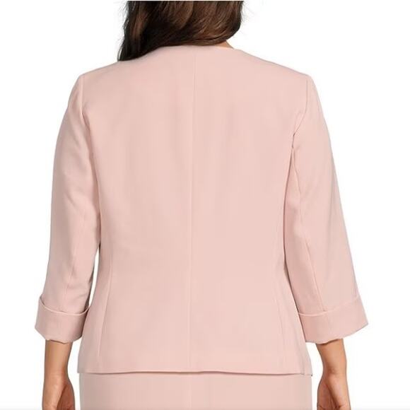 NEW Kasper Pastel Pink Collarless 3/4 Sleeve Open Front Jacket 18 Blazer Spring - Picture 3 of 10